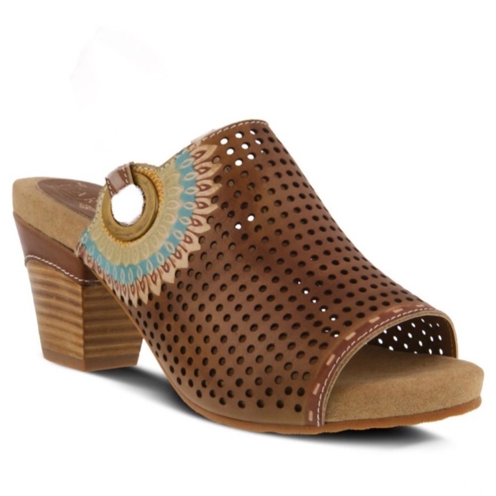 Brown Perforated Women's Heeled Sandals